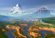 Illustration: Mountain Fantasy Landscape - Computer Artwork Mountain Fantasy Landscape - Computer Artwork