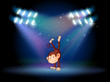 A monkey doing a handstand in the middle of the stage