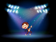 A playful monkey dancing in the middle of the stage