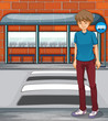 Vektor: A boy near the bus stop A boy near the bus stop