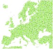 Decorative map of Europe in a mosaic of green squares