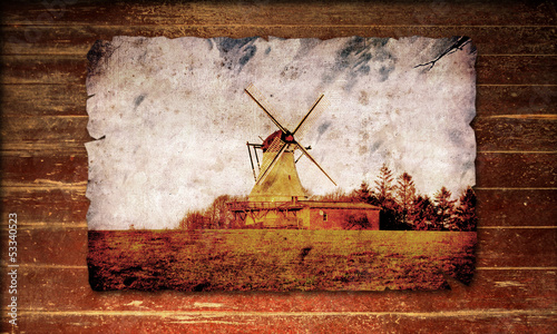 Illustration: Holzplakat - Mühle Holzplakat - Mühle