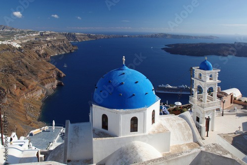 Photo: Santorini with churches and sea view in Greece Santorini with churches and sea view in Greece