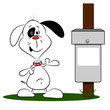 A cartoon dog next to a litter bin with copy space