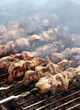 Fresh meat on a steel skewer in a brazier