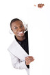 Successful call center worker with blank board