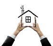 Foto: hands holding drawing house hands holding drawing house
