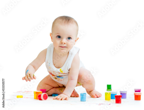 Photo: dirty baby with a finger's paints dirty baby with a finger's paints