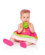 Photo: happy little baby girl in bright multicolored festive dress with happy little baby girl in bright multicolored festive dress with