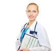 A female doctor with a folder isolated on white background