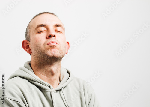 Photo: Man with head up and eyes closed Man with head up and eyes closed
