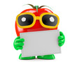 Tomato holds a blank sign