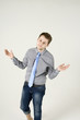 Man relaxing in the office, shrugs