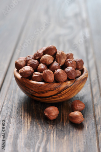 Photo: Hazelnut in a wooden bowl Hazelnut in a wooden bowl