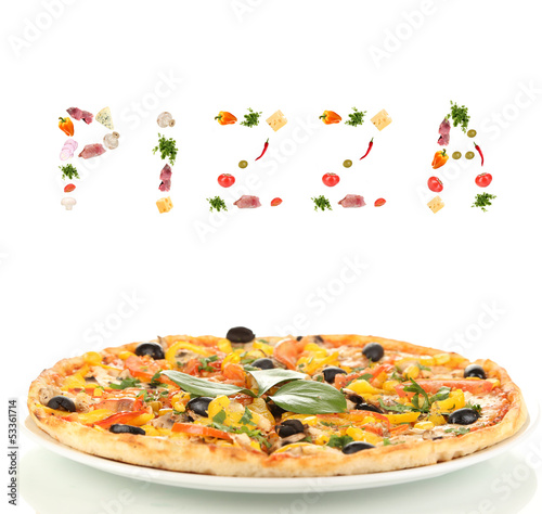 Photo: Pizza isolated on white Pizza isolated on white