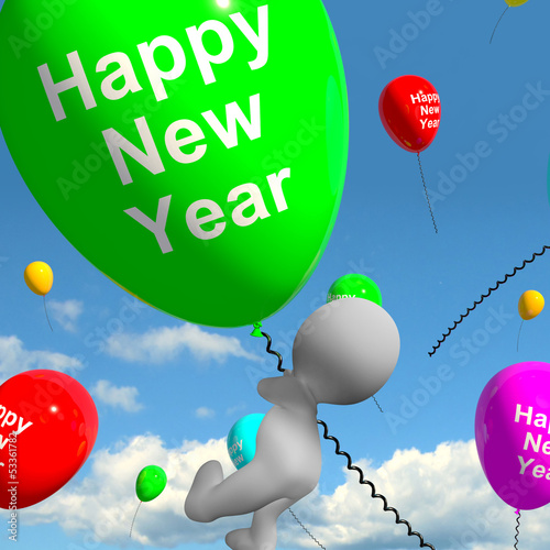 Illustration: Balloons In The Sky Saying Happy New Year Balloons In The Sky Saying Happy New Year