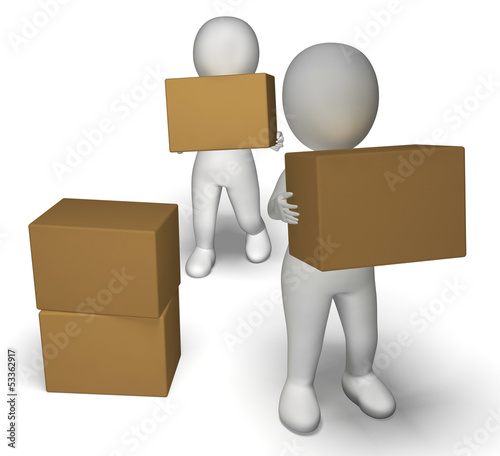 Illustration: Delivery By 3d Characters Showing Moving Packages Delivery By 3d Characters Showing Moving Packages