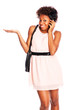 Young attractive black chic woman talking on smartphone