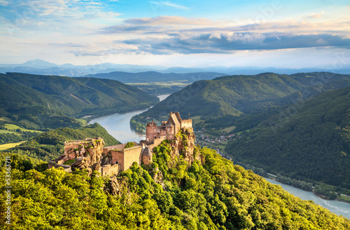 Photo: Landscape with castle ruin and Danube river in Wachau, Austria Landscape with castle ruin and Danube river in Wachau, Austria