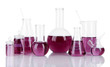 Test-tubes with purple liquid isolated on white