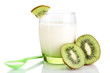 Delicious yogurt with kiwi in glass isolated on white
