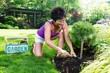 Asian Woman Working in Her Garden