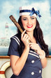 Photo: Smiling young pinup sailor girl. American navy Smiling young pinup sailor girl. American navy