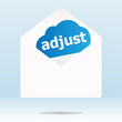 adjust word on blue cloud, paper envelope