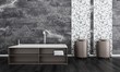 Modern bathroom interior with bathtub and two basins