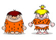 Cartoon caveman and wife on a white background