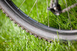 Bicycle in the grass, close up photo