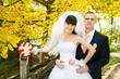 groom hugging bride outdoors