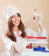 Friendly nurse works with blood sample