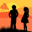 Happy children girl and boy background landscape vector
