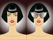 Women faces in sunglasses. Vector