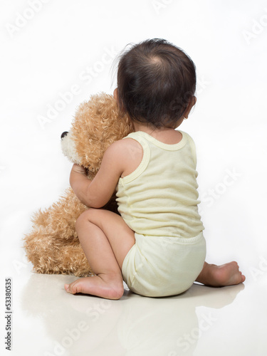 Photo: back view baby and teddy bear back view baby and teddy bear