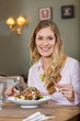 Photo: Young Woman With Plate Of Meat Salad Young Woman With Plate Of Meat Salad