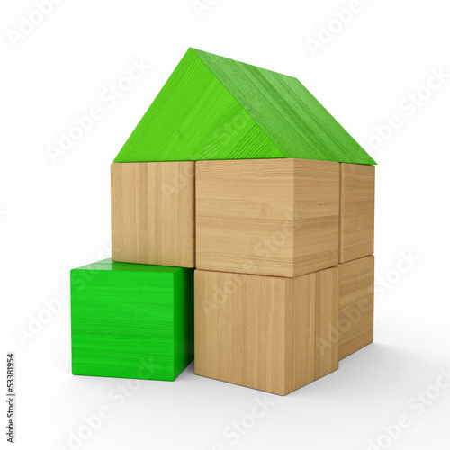 Illustration: Holzhaus Baustein Konzept - Grün Holzhaus Baustein Konzept - Grün