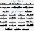 Set of Detailed silhouettes of European cities