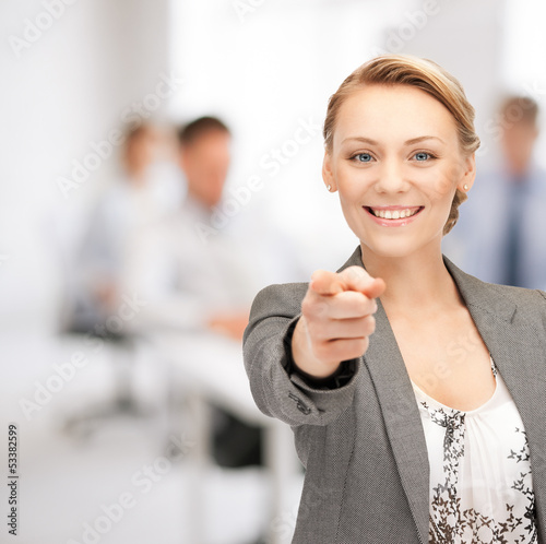Photo: businesswoman pointing her finger businesswoman pointing her finger