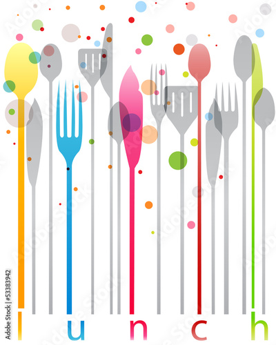 Illustration: Posate colorate biglietto pranzo Posate colorate biglietto pranzo