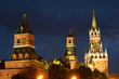 Spasskaya tower, Kremlin wall and Red Square at night