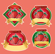 set of luxury strawberry labels with golden ribbon