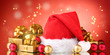 Photo: Beautiful Christmas hat, gifts and Christmas balls Beautiful Christmas hat, gifts and Christmas balls