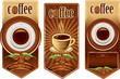 golden coffee background with beans and cup