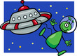 alien with ufo cartoon illustration
