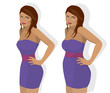 Thin and fat girl in a purple dress