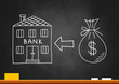 Drawing of bank on blackboard