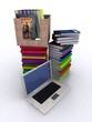 Illustration: Books with personal computer Books with personal computer