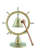 Brass bell with wooden stick - Old bell with wood stick